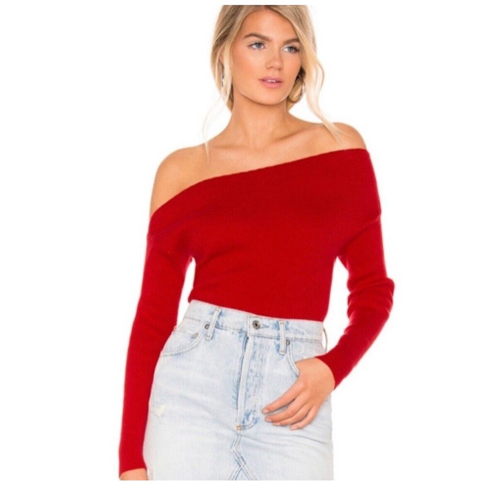 Majorelle Sweater Red Asymmetric Neck Ribbed Revolve Twister Women Medium Trendy